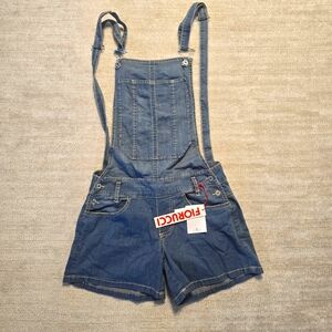 Fiorucci‎ Salopette Open Back Blue Denim Short Overall Shortall Size 24